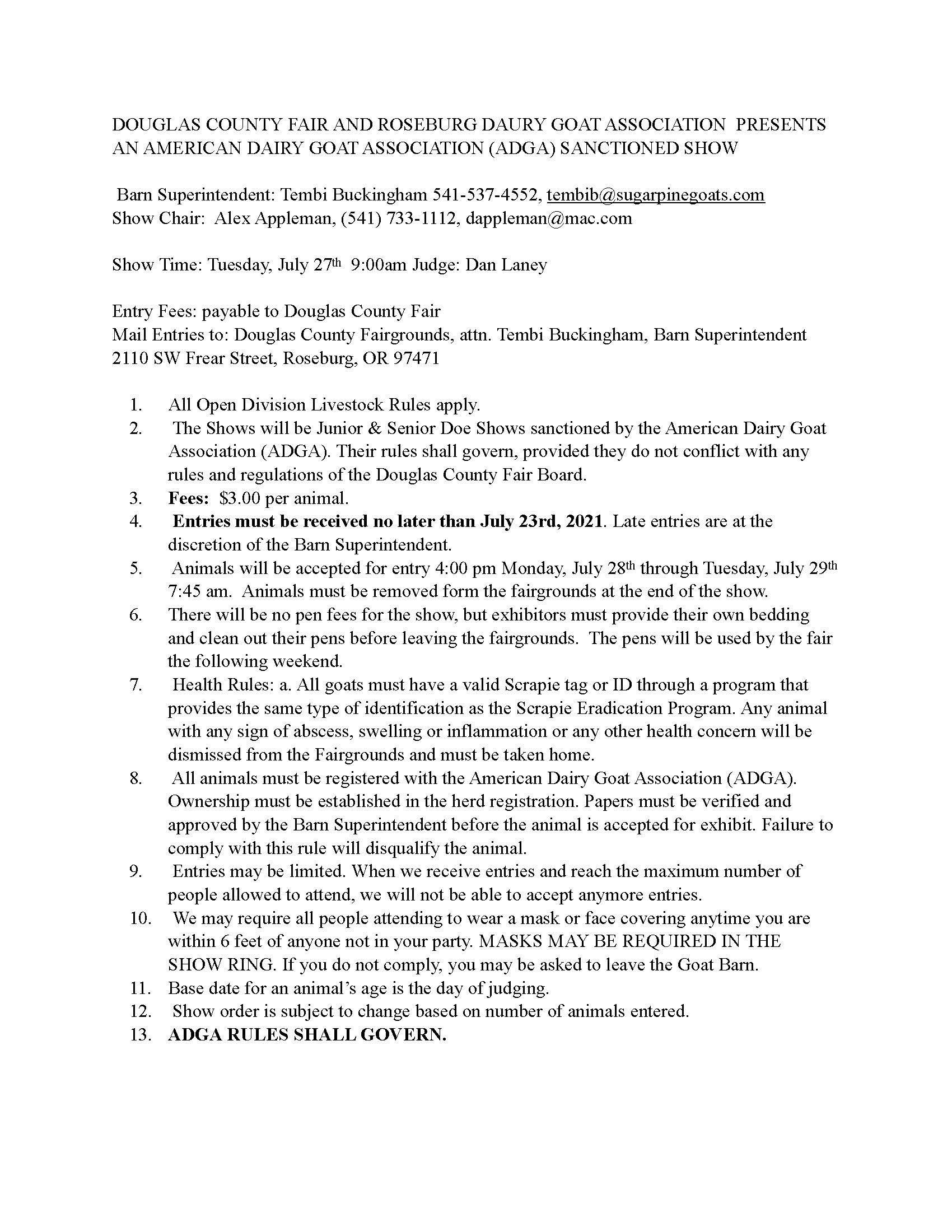 RDGA show rules